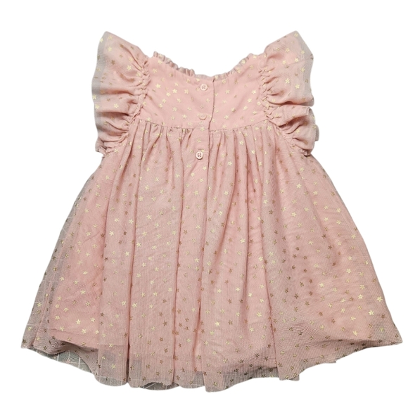 GAP Baby Pink Dress with Gold Stars & Ruffle Sleeves 3-6 Months - Picture 2 of 4